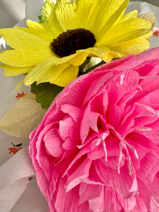 Detailed view of P.S. I  🖤 You | Paper Peony and Sunflower Bouquet - Unwilted