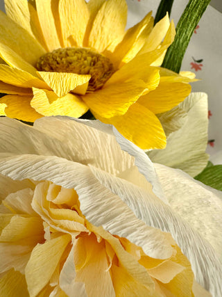 Detailed view of Winter Solstice | Paper Peony and Sunflower Bouquet - unwilted