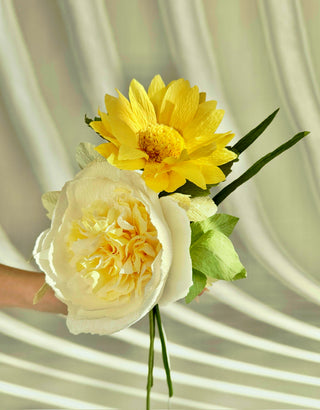 Winter Solstice | Paper Peony and Sunflower Bouquet - unwilted